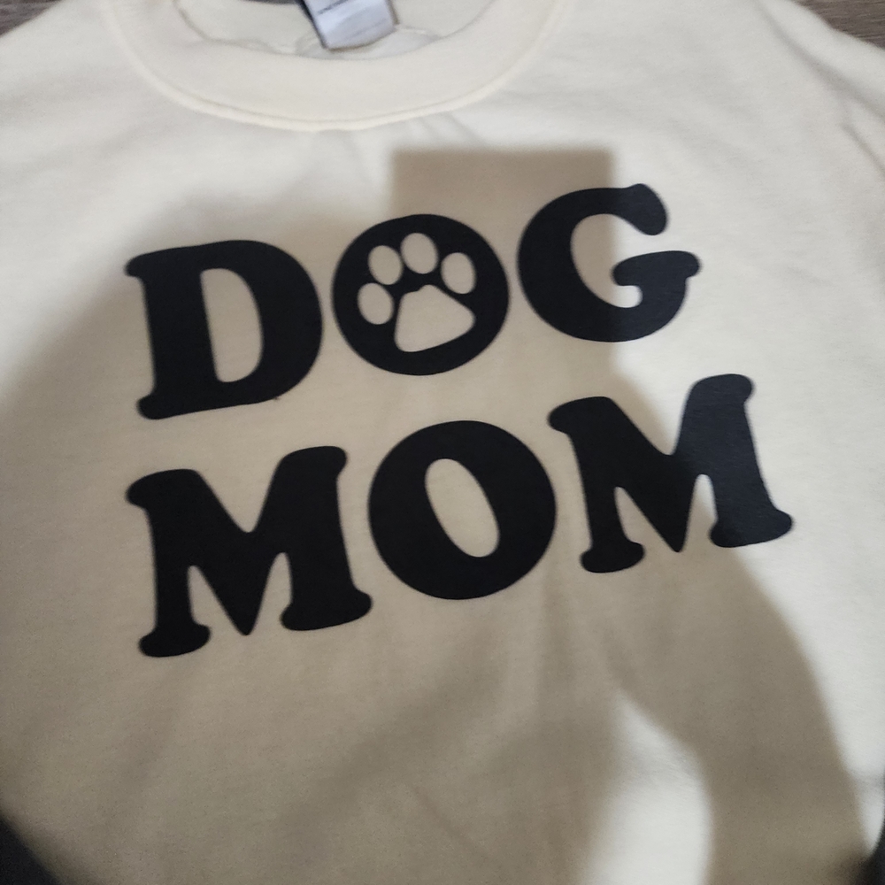 Dog Mom Crewneck Sweatshirt in Cream with Gray Sleeves XS Like New - Picture 2 of 5
